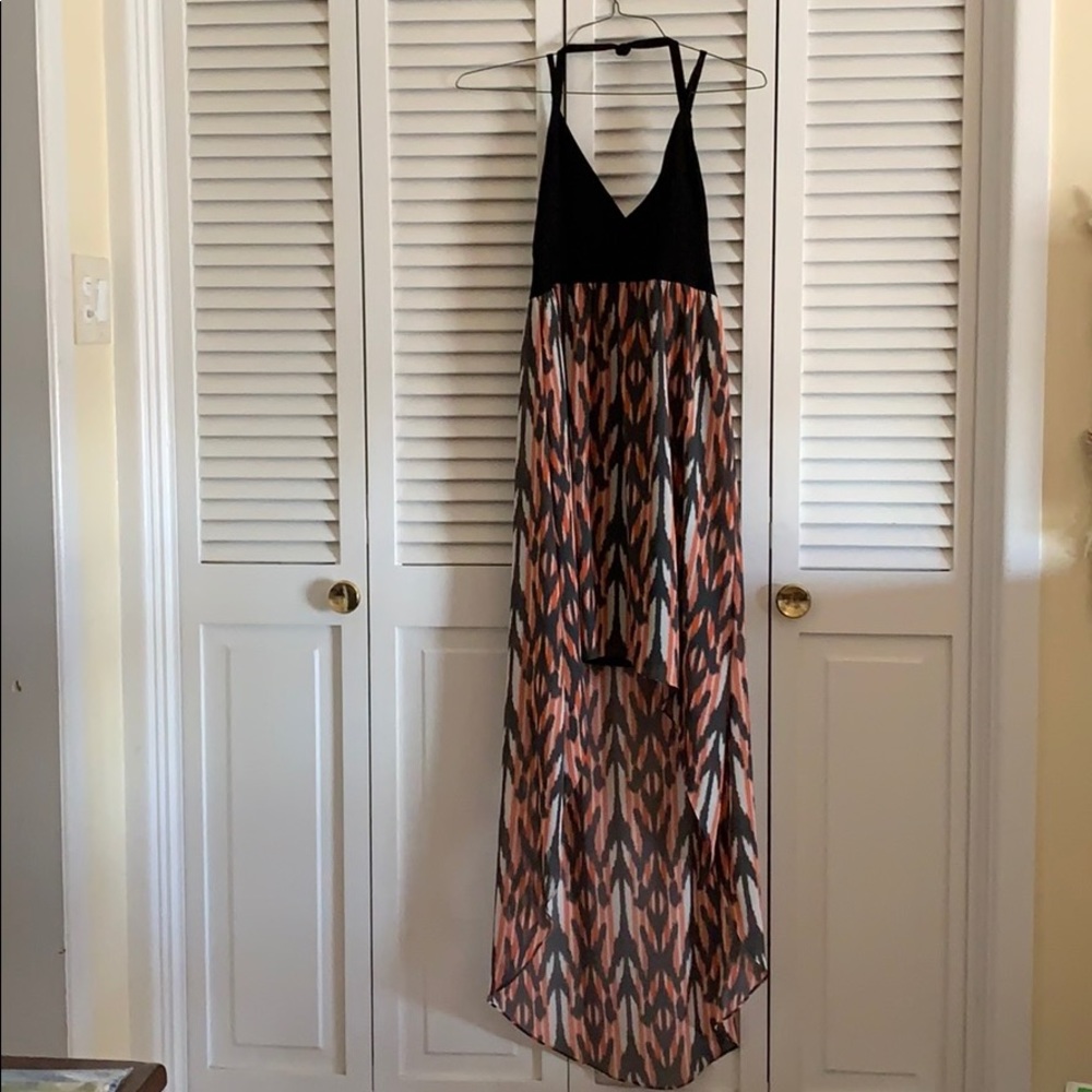 High low black and patterned dress